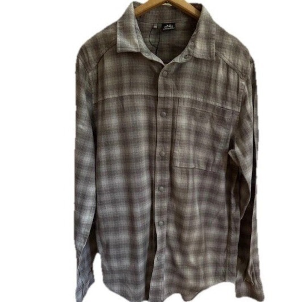 Under Armour Shirt Mens L Gray Plaid Snap Front Flannel‎ Long Sleeve Mesh Vent